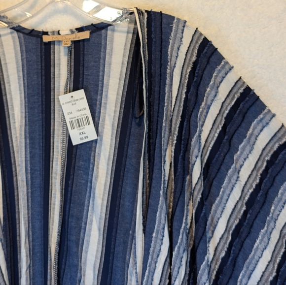 My Danielle Denim Blue & White Striped Cardigan Shawl Cover Top - Picture 2 of 6